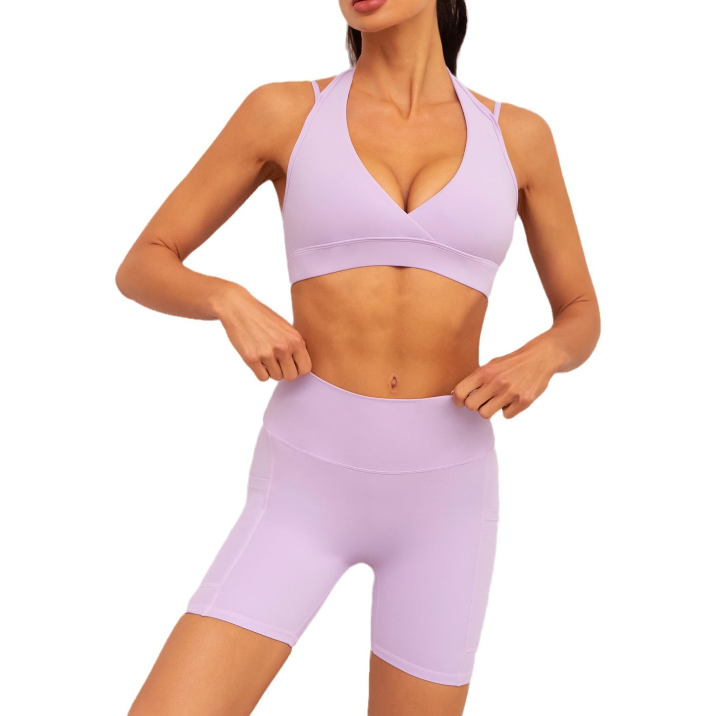 Halter Neck Yoga Set Supportive Yoga Bra Comfortable Shorts and Fit for Active Lifestyle