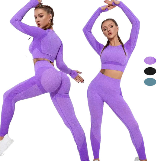 Seamless Long Sleeve Yoga Set with High Waisted Butt Lifting Leggings for Women for Fitness Gym Workouts and Athleisure