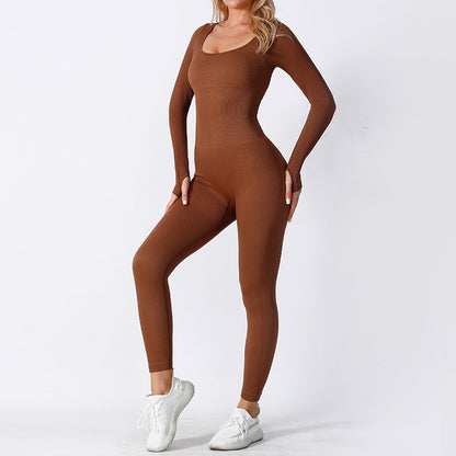 Seamless Long Sleeve Bodysuit for Women Yoga Outfit Outdoor Sports and Fitness Jumpsuit with Stretchy Pants for Comfort and Style