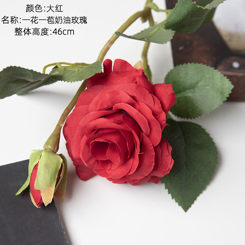 Creamy Rose Artificial Flowers - Lifelike Green Plants for Stunning Wedding Decorations and Unique Craft Gifts - Model MW51011