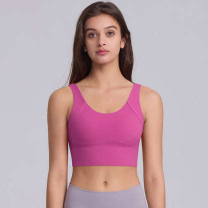 Solid Color Hollow Back Sports Bra with Button Closure for Pilates Yoga Running and Gym Workouts