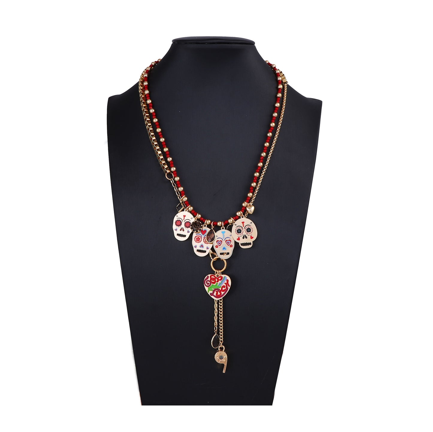 Stylish Halloween-Themed Set of 2 Metal Skull Pendant Necklaces - Creative and Luxurious Accessories for Women