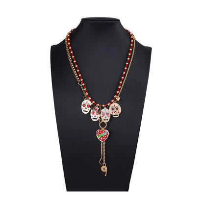 Stylish Halloween-Themed Set of 2 Metal Skull Pendant Necklaces - Creative and Luxurious Accessories for Women