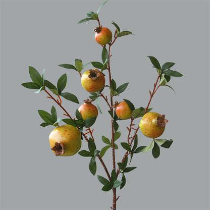 Realistic Pomegranate Decorative 6-Fruit Bunch with Leaves - Ideal for Home Decor, Photography Props, and Lifelong Floral Arrangements