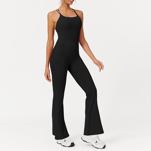 All in One Yoga Bodysuit High Performance Fitted Jumpsuit with Flared Legs for Dance Fitness and Casual Wear