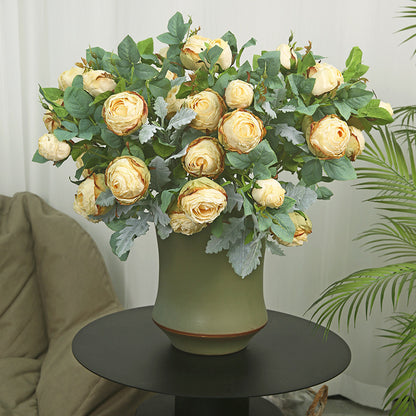 Elegant European Style Single Stem Artificial Rose – Luxurious High-End Three-Headed Edged Decorative Floral Arrangement for Living Room Décor