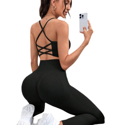 Seamless Cross Back Sports Bra and High Waisted Leggings Set for Women for Yoga Outdoor Running and Quick Dry Comfort with Butt Lifting Design