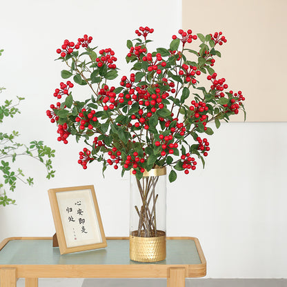 Realistic Green Plant with Decorative Red Berries and Leaves – Elegant Holly Fruit Home Décor for New Year Celebrations and Prosperity Decoration