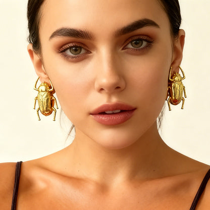 Chic Vintage-Inspired Statement Alloy Beetle Insect Earrings for Women - Unique, Trendy, and Perfect for Casual Outfits