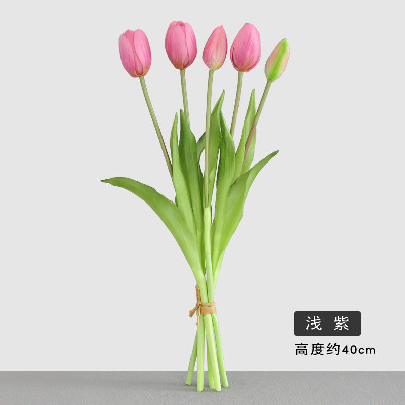 Realistic Faux Tulip Flower Arrangement - Soft Touch 5-Head PE Latex Silicone Home Décor for Living Room - Perfect for Year-Round Decoration and Allergy-Free Enjoyment