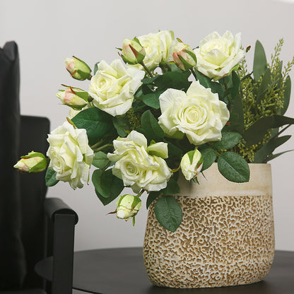 Lifelike Moisturizing Rose Simulation Flower for Home Decoration - Elegant Indoor Floral Arrangement with Double-Curled Edges for Living Room Aesthetics