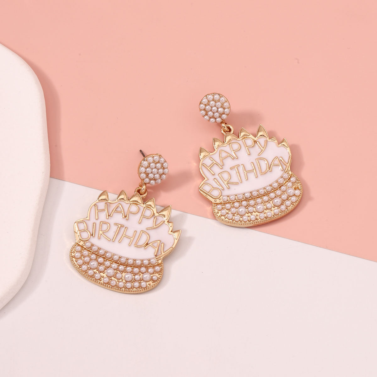 Stylish  Diamond-Embedded Luxury Birthday Cake Earrings – Charming, Casual, and Unique Studs for a Trendy Look