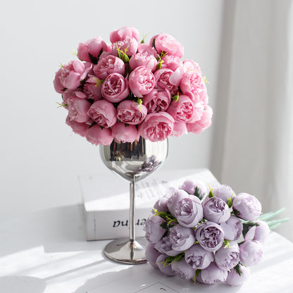 27-Piece Faux Peony and Rose Bouquet for Wedding Decor - Lifelike Floral Arrangement for Home, Living Room Accents, Photography Props & Event Styling