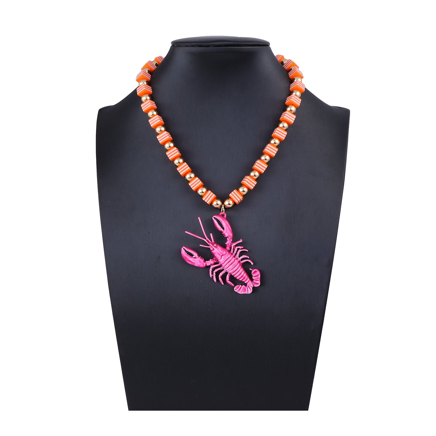 Chic Summer Ocean-Inspired Handcrafted Colorful Beaded Alloy Lobster Pendant Necklace for Women - Versatile and Stylish Accessory