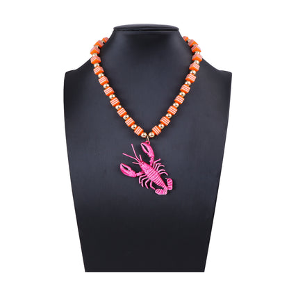 Chic Summer Ocean-Inspired Handcrafted Colorful Beaded Alloy Lobster Pendant Necklace for Women - Versatile and Stylish Accessory