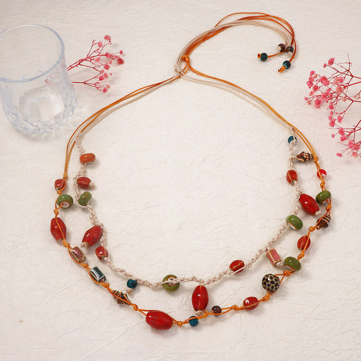 Bohemian Style Multi-Layered Geometric Ceramic Pendant Necklace for Women - Unique and Chic Fashion Jewelry to Elevate Your Look