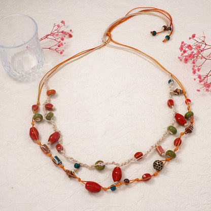 Bohemian Style Multi-Layered Geometric Ceramic Pendant Necklace for Women - Unique and Chic Fashion Jewelry to Elevate Your Look