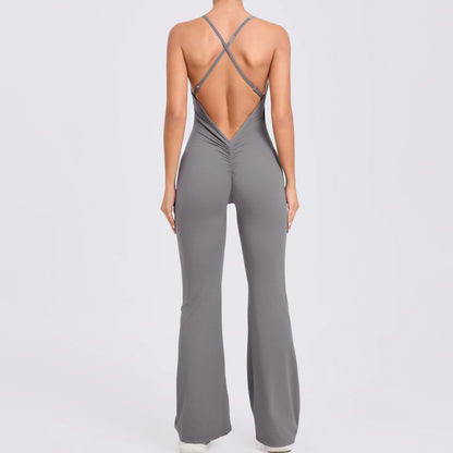 Adjustable Shoulder Strap Flare Yoga Jumpsuit Hollow Out Design for Enhanced Lift and Support for Fitness Enthusiasts