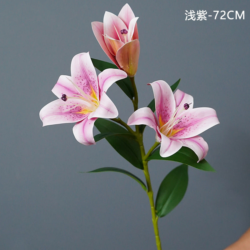 3D Artificial Lilies - Luxurious Home Décor, Elegant 3-Stem Floral Arrangement for Weddings and Celebrations