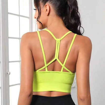 Seamless Cross Back Sports Bra for Women Shockproof Supportive Yoga Tank Top for Outdoor Running and Fitness