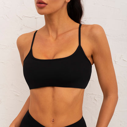 Women's Cross Back Sports Bra with Thin Straps Workout Yoga Top for Comfort and Support