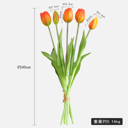 Realistic Faux Tulip Flower Arrangement - Soft Touch 5-Head PE Latex Silicone Home Décor for Living Room - Perfect for Year-Round Decoration and Allergy-Free Enjoyment