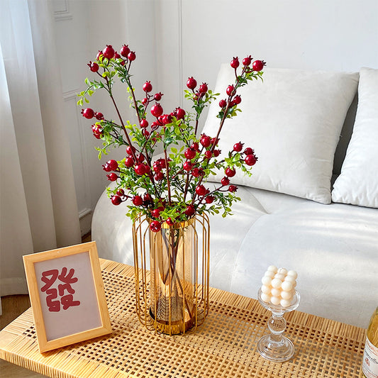 Vintage Artificial Pomegranate and Hawthorn Flower Arrangement – Perfect Home Décor for Living Room and Dining Table