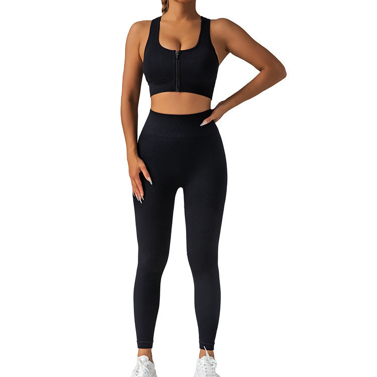 High Waist Seamless Yoga Pants for Women Peach Butt Lift Leggings Set with Built in Bra Padding and Zipper Closure for Workout and Everyday Comfort