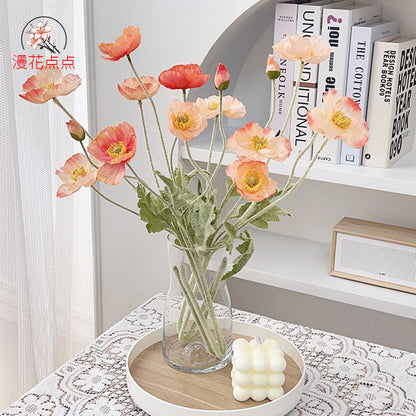 Icelandic Poppy Artificial Flower Bouquet for Home Decor - Elegant Silk Floral Arrangement for Living Room and Dining Table Accents