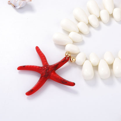 Vibrant Ocean-Inspired Holiday Necklace with Chunky Colorful Beads and Eye-Catching Starfish Pendant - Perfect for Women’s Summer Style
