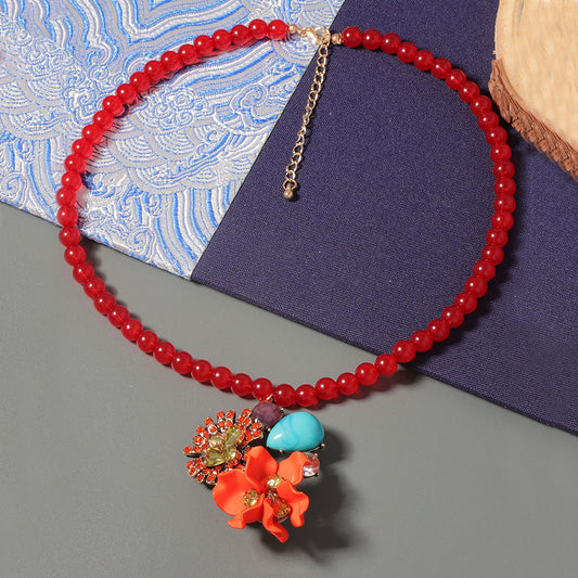 Exaggerated Vintage Statement Floral Pendant Necklace for Women - Multi-Functional Alloy and Resin Design Perfect for Parties and Everyday Wear