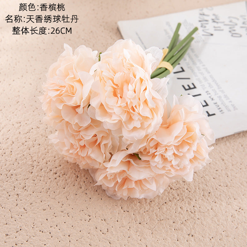 Realistic Peony Flower Bouquet - Lifelike Faux Floral Home Decor Craft for Weddings and Special Events - GF14921B