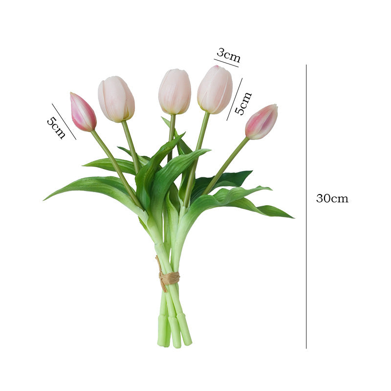 Realistic 5-Head Tulip Bouquet - Soft Touch Artificial Flowers Perfect for Scandinavian Home Decor, Elegant Faux Flower Arrangement