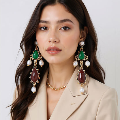 Vintage Baroque-Inspired Resin Drop Earrings with Unique Geometric Design – Elegant Faux Pearl Pendant for Women