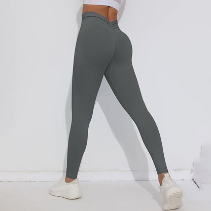 Seamless Solid Color High Waisted Body Shaping Butt Lifting Yoga Leggings with Ruched Back Design for Women for Running and Workouts