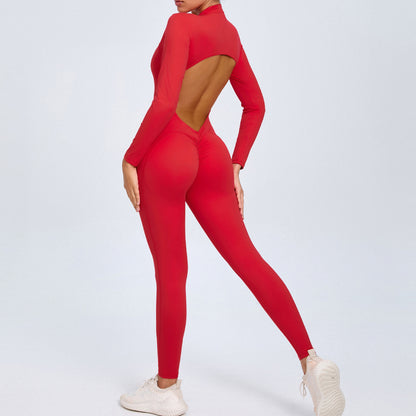 Zip Up Long Sleeve Yoga Jumpsuit for Women Comfortable and Versatile Fitness Bodysuit with Long Pants for Gym and Outdoor Wear