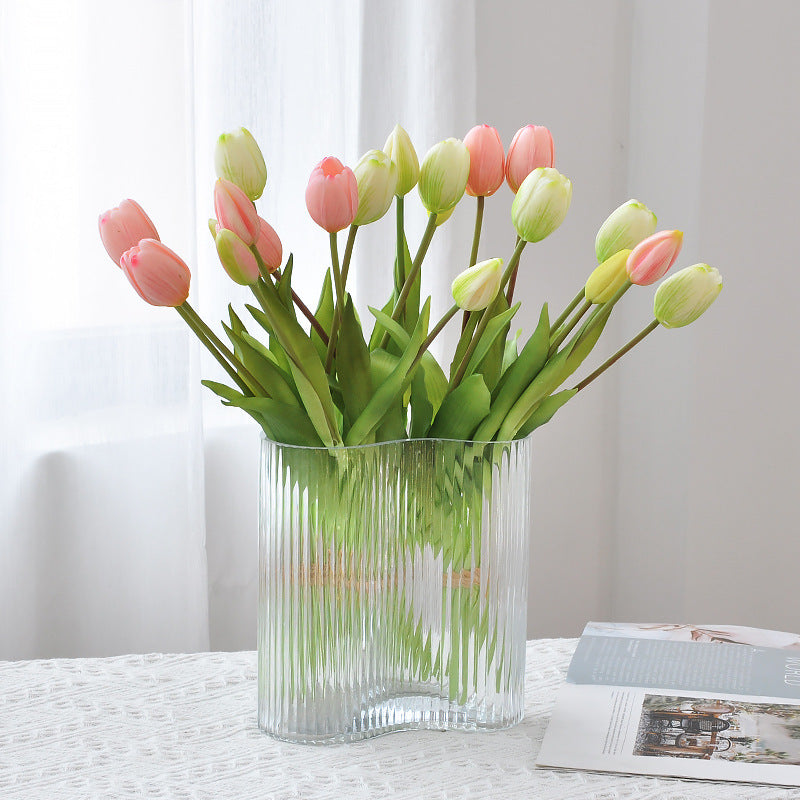 Realistic Faux Tulip Flower Arrangement - Soft Touch 5-Head PE Latex Silicone Home Décor for Living Room - Perfect for Year-Round Decoration and Allergy-Free Enjoyment