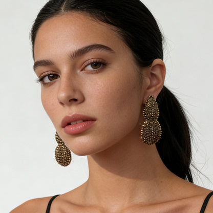 Exquisite High-End Geometric Alloy Drop Earrings with Sparkling Crystals – Perfect Statement Jewelry for Banquets and Parties
