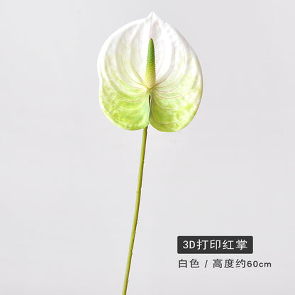 Realistic 3D Printed Red Anthurium Flower Bouquet - Touch-Sensitive Design for Home Decor, Living Room Accent, and Flower Arrangement Inspiration with White Anthurium and Green Leaves