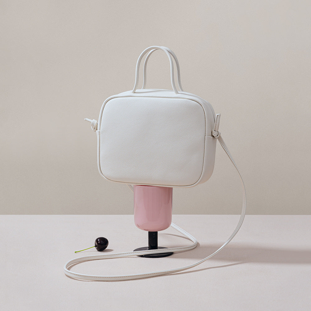 Tofu Bag Japanese Inspired Casual Minimalist Handbag Made from Grain Leather Versatile Shoulder Crossbody Bag for Everyday Use