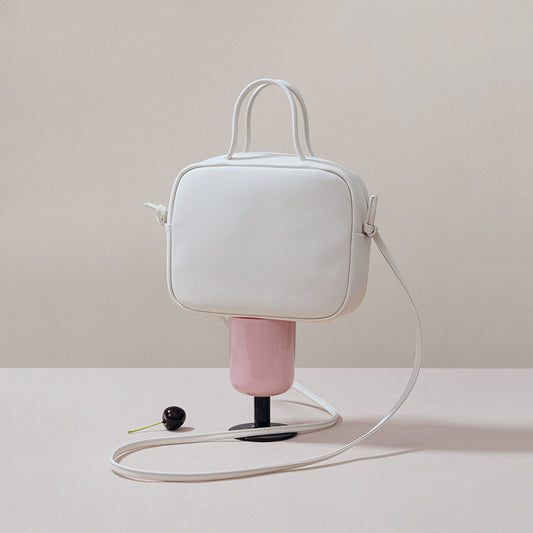 Tofu Bag Japanese Inspired Casual Minimalist Handbag Made from Grain Leather Versatile Shoulder Crossbody Bag for Everyday Use