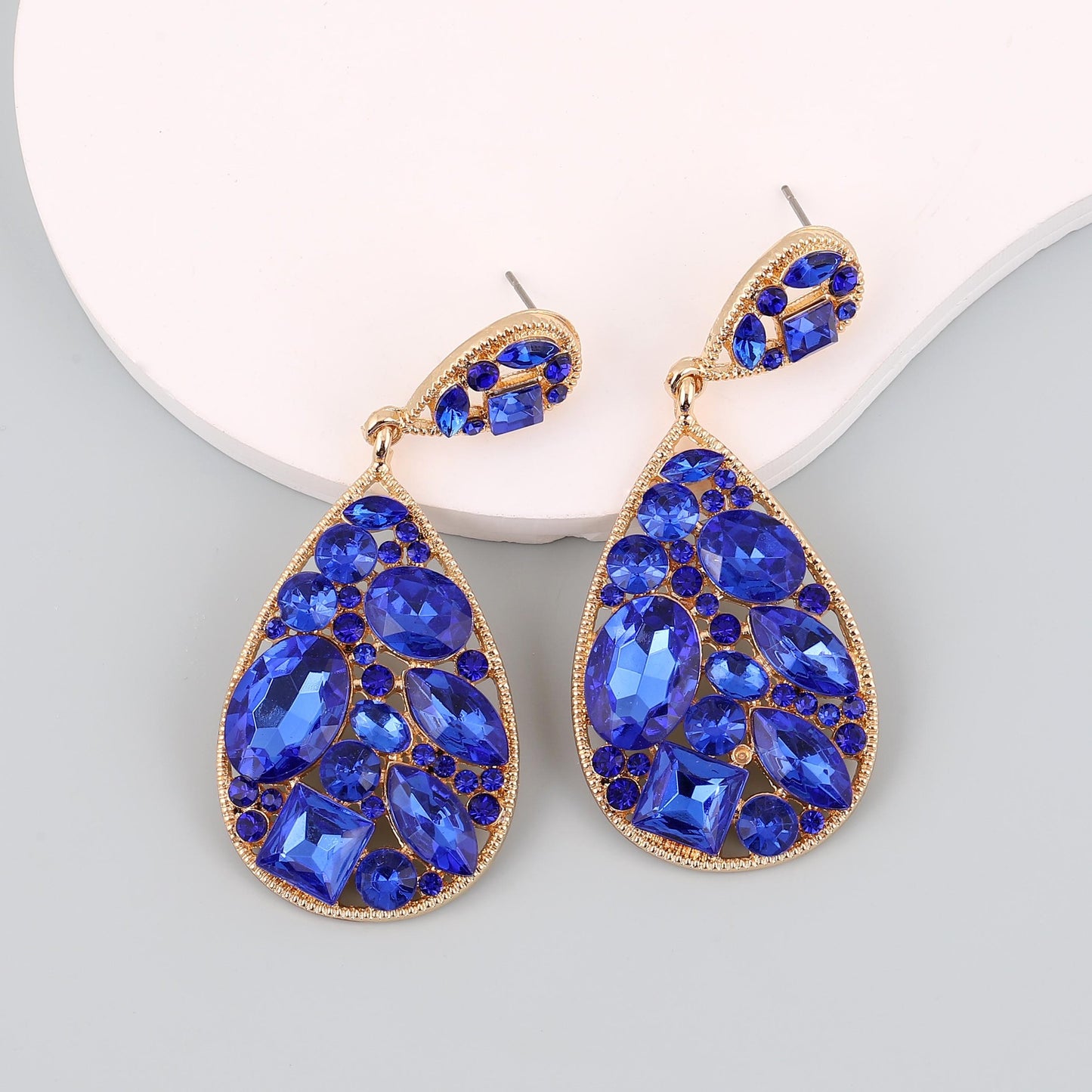 Trendy Creative Alloy Earrings with Colorful Rhinestones - Exaggerated Hollow Design for Unique and Stylish Women's Fashion Accessories