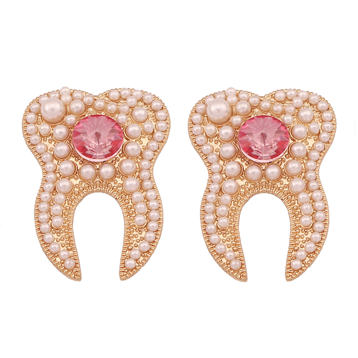 Trendy Unique Personality Design Pearl Earrings for Women with Colorful Rhinestone-Studded Alloy Detail – Perfect for Elevating Any Outfit