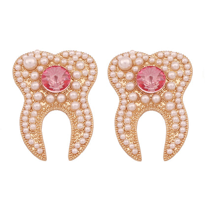 Trendy Unique Personality Design Pearl Earrings for Women with Colorful Rhinestone-Studded Alloy Detail – Perfect for Elevating Any Outfit