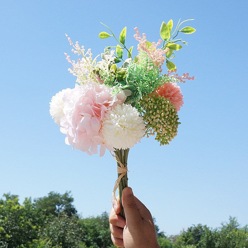 Stunning Artificial Hydrangea Bouquet - Elegant Faux Floral Arrangement for Home Decor, Weddings, and Special Occasions - Korean and Japanese-Inspired Design with Realistic Roses