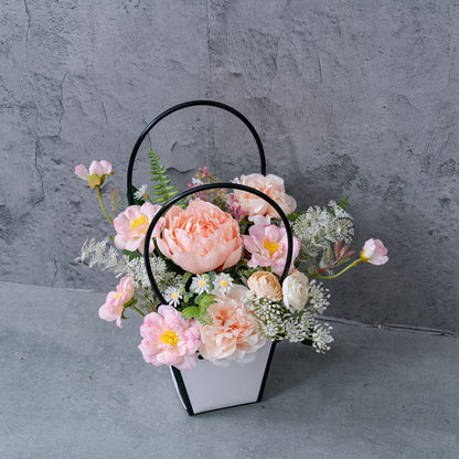 Elegant Artificial Peony Flower Basket Set – Stunning Wedding Handheld Bouquets & Wall Décor – Perfect for Celebrations and Home Décoration - Model CF01468