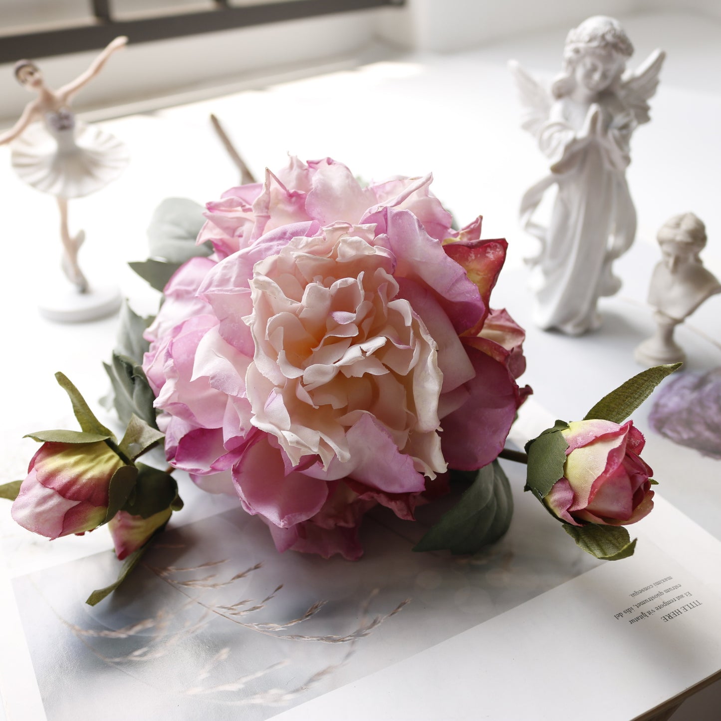 Artificial Peony Flower Arrangement - Luxurious Silk Floral Decoration for High-End Living Room Centerpiece, Wedding Decor, and Photography Prop