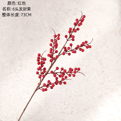 6-Head Simulated Red Winterberry Decoration - Elegant Faux Floral Arrangement for Home Décor and Wedding Events | MW61209