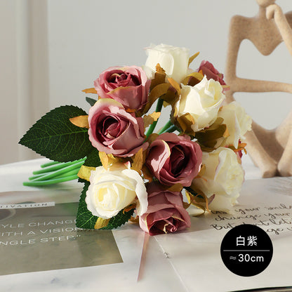 Stunning Realistic 12-Head Mini Rose Bouquet | Korean Style Bridal Handheld Flower for Wedding Photography & Home Decor | Beautiful Artificial Floral Arrangement