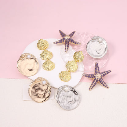 Stylish Hollow Design With Rhinestones and 3D Seahorse & Starfish Earrings - Vintage-Inspired Faux Pearl Drop Earrings - Perfect for Any Occasion!